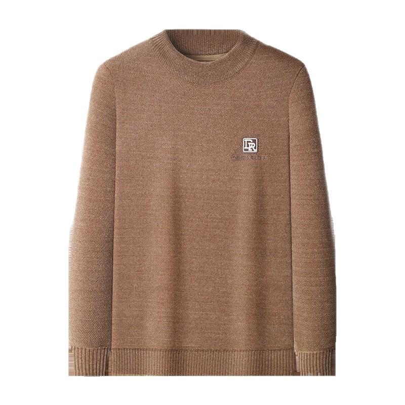 2025 Winter Men's Embroidered Fleece Sweater - Round Neck, Plus Velvet Chenille Knit, Thickened Base Layer Top
