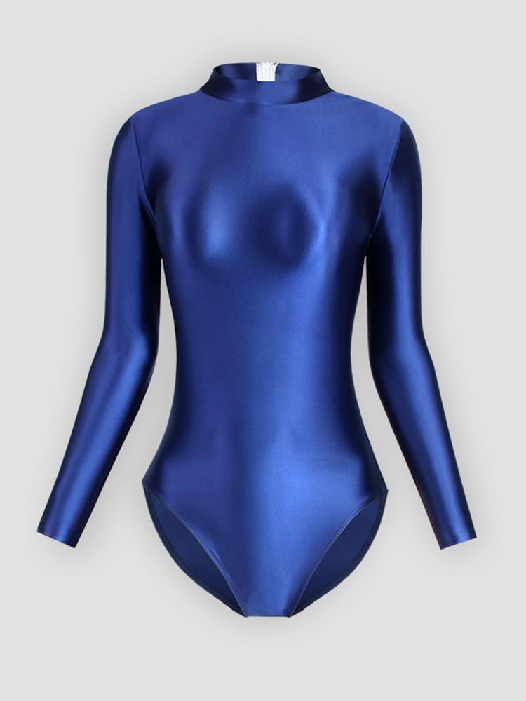 Solid Color High-Cut Rhythmic Gymnastics Leotard Ballet Dancewear - Women's Silky Luster One-Piece Swimsuit Base T-Shirt