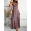 Women's Summer Ethnic Pattern Backless Split Thigh Dress Ladies Summer Clothes Fashion Frill Trim Long Dress Beach