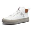 Men's High-Top Leather Sneakers: Autumn/Winter Cowhide Mid-Top White Shoes with Thick Soles.