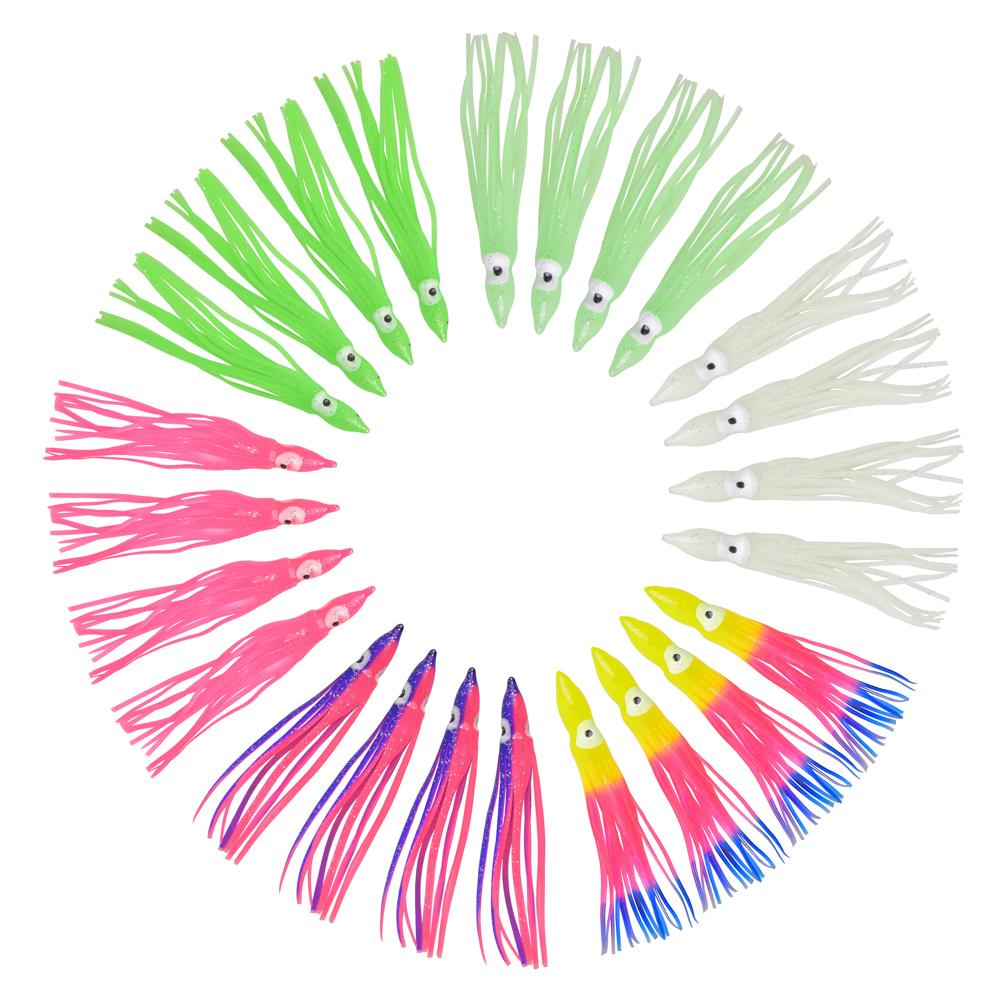 30/50/100pcs Soft Squid Lure Octopus Squid Skirt Bait Trolling Lure Jigs Silicone Artificial Bait For Tuna Sailfish Catfish