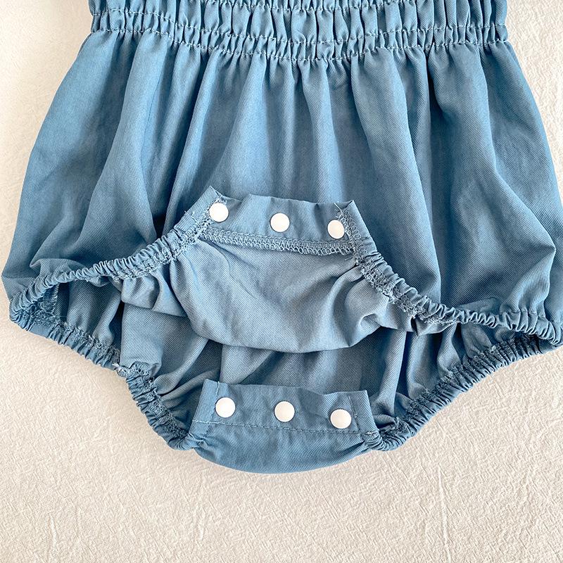 Sommer Baby Mädchen geraffter Body - Kurzarm Neugeborenen Einteiler mit Windelüberzug