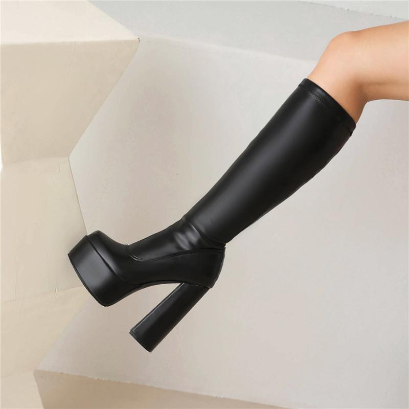 Women's High-heeled Boots, Sexy European and American Style Autumn and Winter New Waterproof Platform Thick Heel Large Size Medium Boots