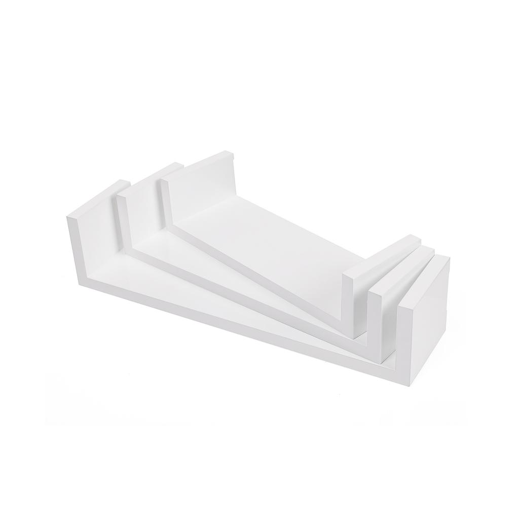 SONGMICS Set of 3 Modern Wall Shelves, Floating MDF Storage Shelving with High Gloss Finish, and Invisible Mounting, White