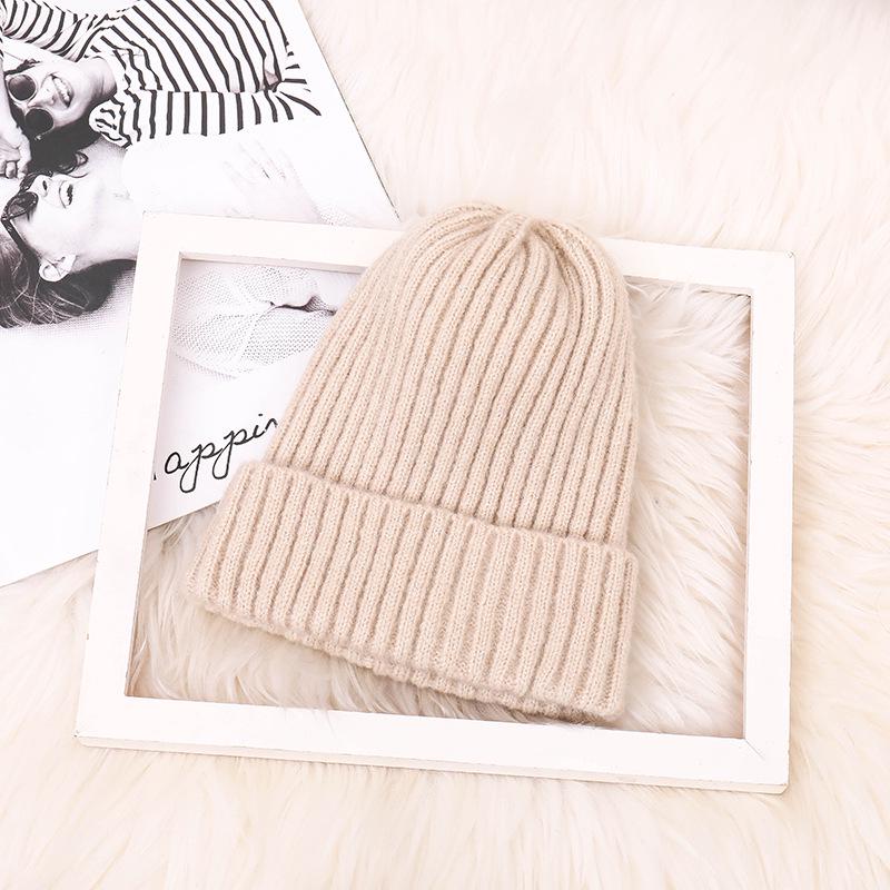 New Winter Mohair Pullover Hat Korean Style Curled Bell Shaped Knitted Hat for Women Candy Colored Warm Woolen Hat