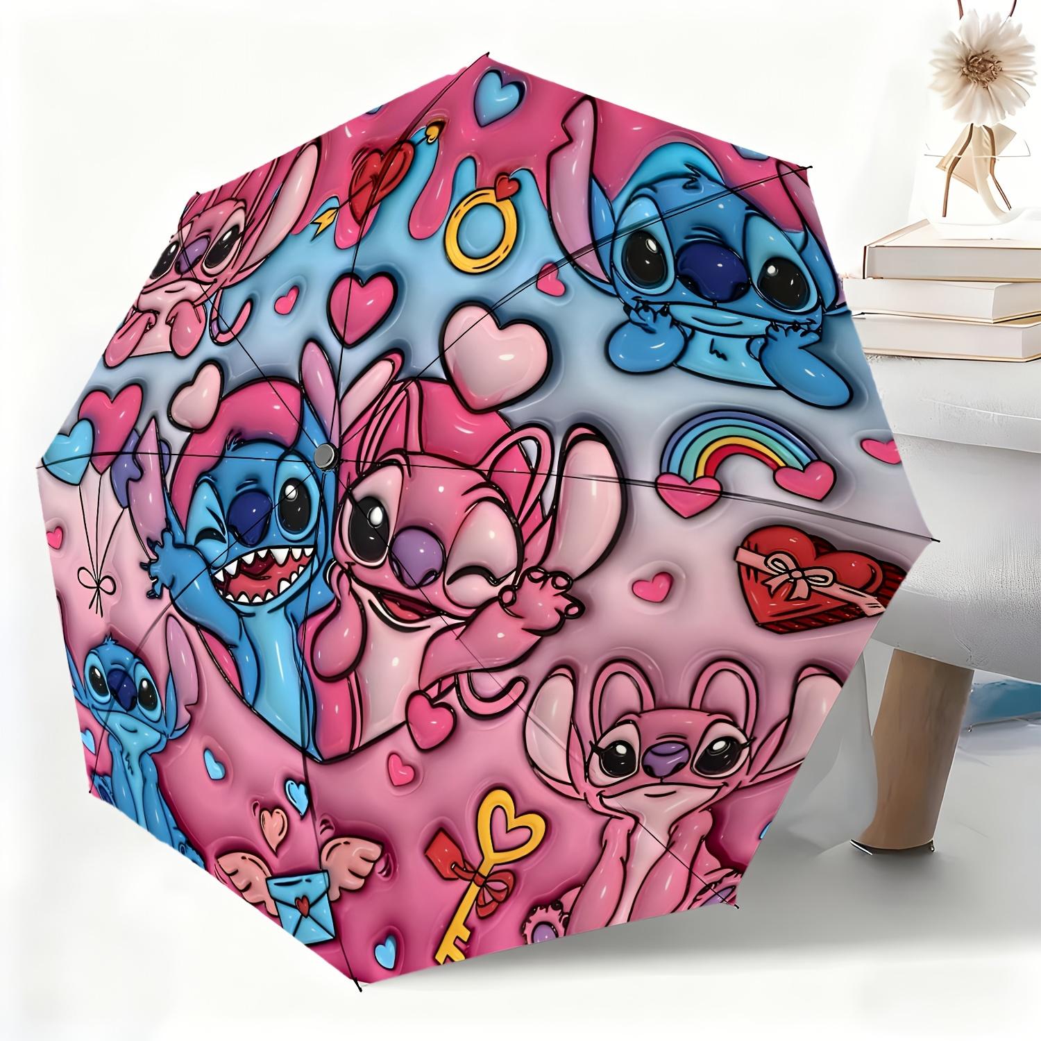 

1pc Disney Stitch Couple Pattern Automatic Umbrella, All-Occasion Rain or Shine Umbrella, Portable Folding Umbrella, Christmas (as the picture,Iron&8K)