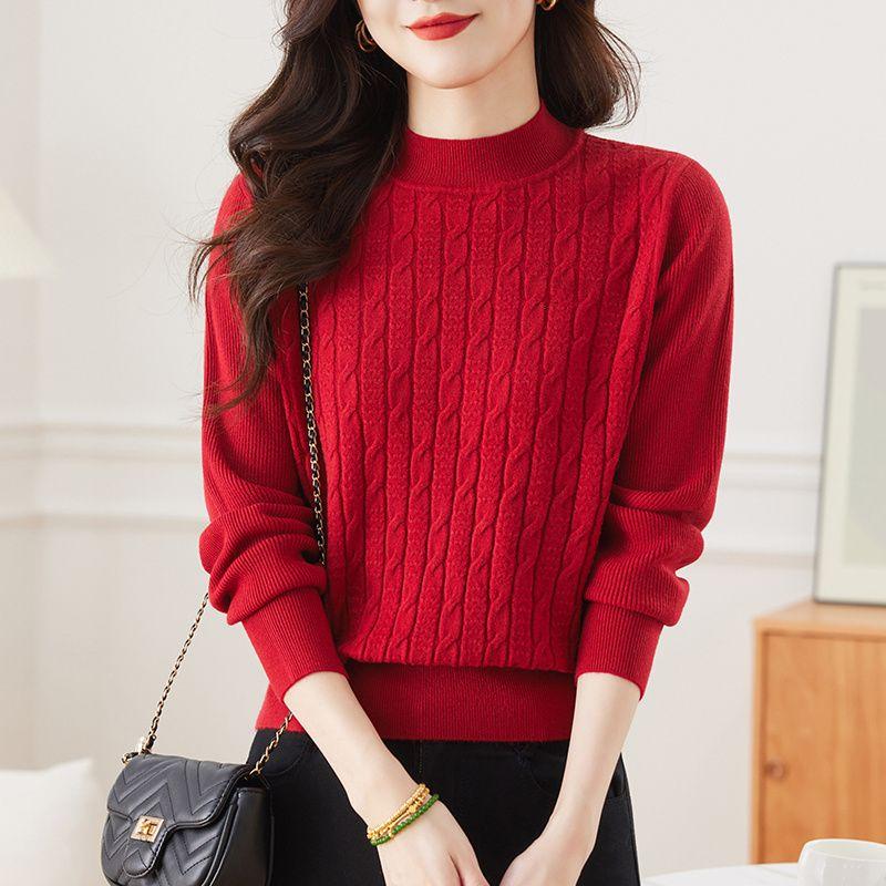 High Neck Sweater with Women's Velvet and Thick Winter Short Loose Knit Base Sweater Top