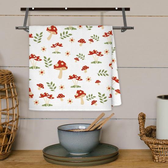 JINYO Mushroom Kitchen Towels, Red Mushroom Decorative Hand Towels for Bathroom, Cottagecore Mushroom Dish Towels Tea Towels for Kitchen, Mushroom