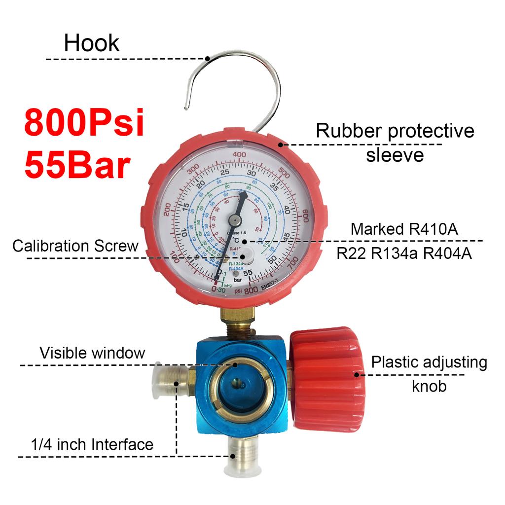 Air Conditioner Refrigerant Low and High Pressure Gauge for R410A R134A R22 R404A A/C Diagnostic Refrigerant Charging Tool