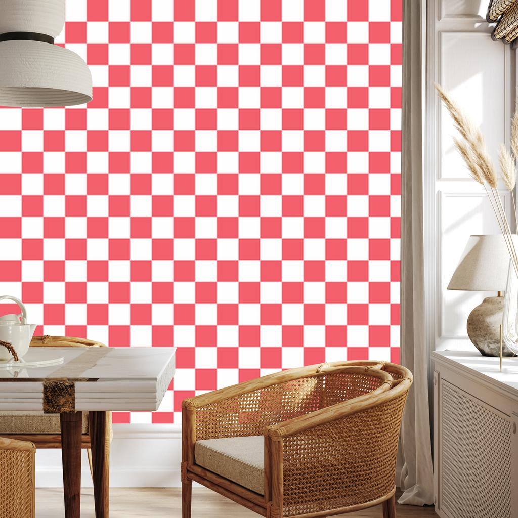 Coral Checkerboard Wallpaper for Living Room and Bedroom 50x1000
