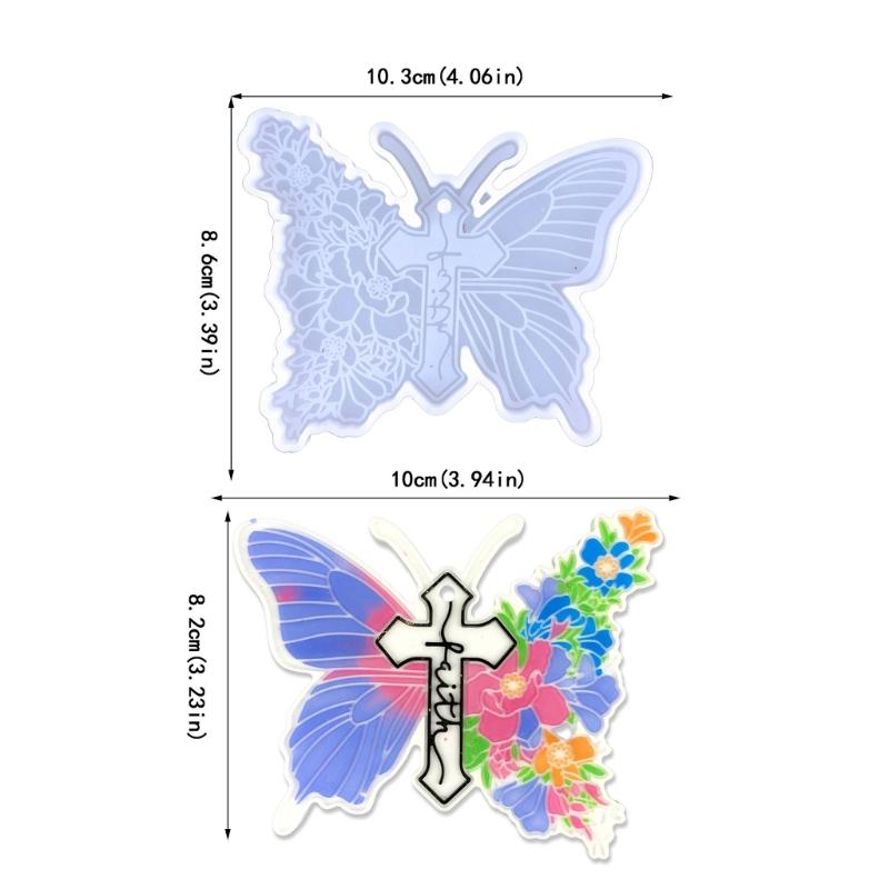 Shiny Keychain Resin Mold Crucifix-Butterfly Silicone Casting Molds for DIY Keychain Pendant Decoration Homemade Earring