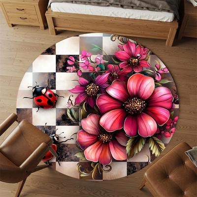 1PC Ladybug Flowers Office Round Area Rug, Under Office Chairs Bedroom Living Room Home Decor, Carpet for Office -1110071