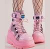 Women's 2022 Pink Wedge Heel Martin Boots with Thick Sole - Plus Size, European & American Fashion Short Boots