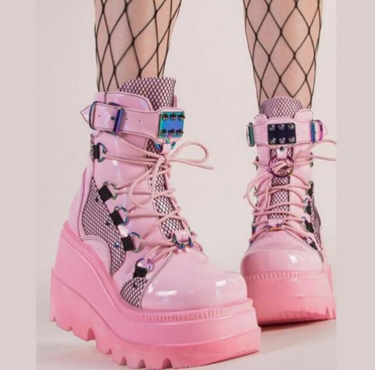 Women's 2022 Pink Wedge Heel Martin Boots with Thick Sole - Plus Size, European & American Fashion Short Boots