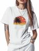 T-Shirts für Damen Grafische T-Shirts Sonnenuntergang Dämmerung Rundhalsausschnitt Kurzarmshirts für Damen Palme Lässiges T-Shirt