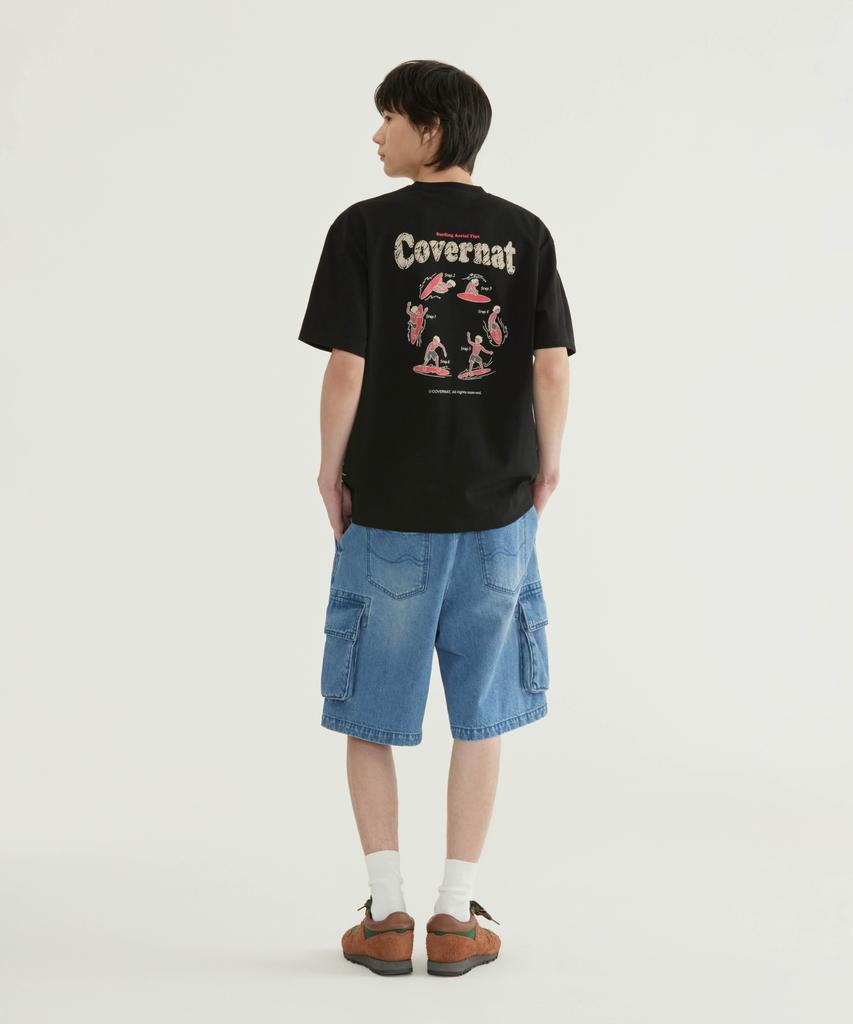 COVERNAT Cool Cotton Surfing Motion Graphic T-Shirt Black