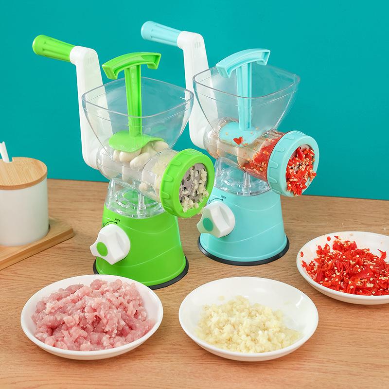 Manual Kitchen Tool: Hand-Cranked Meat Grinder, Vegetable Cutter, Sausage Stuffer, and Garlic Press.