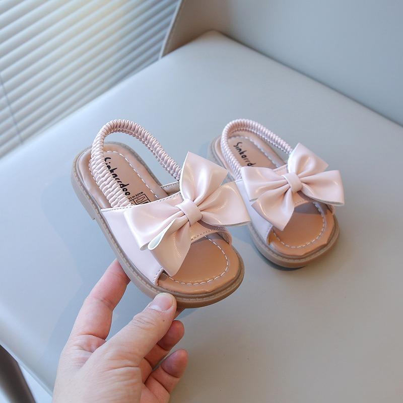 Summer Girls' Bowknot Fashion Sandals, Children's Princess Shoes, Soft-Soled Anti-Slip Beach Shoes.