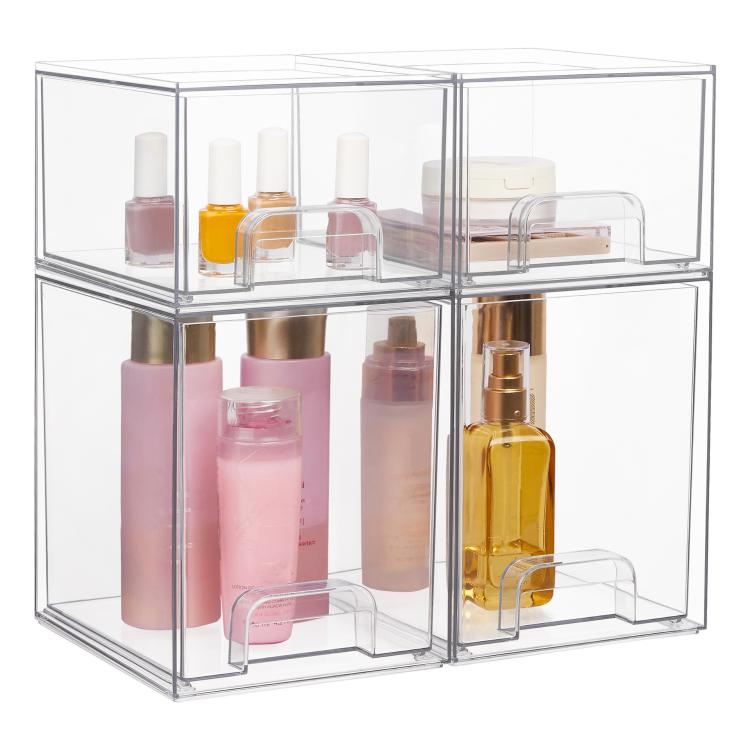 Transparent Plastic Cosmetic Storage Boxes Stackable Desktop Organizers