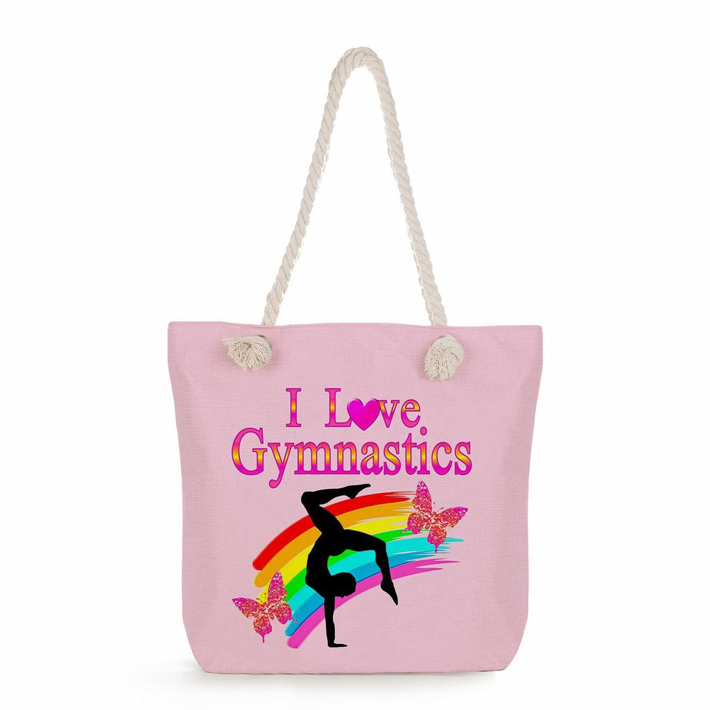 Multifunctional Gymnastics Printed Thick Rope Shoulder Beach Bag Casual Large Capacity Handbag 0244 CLE
