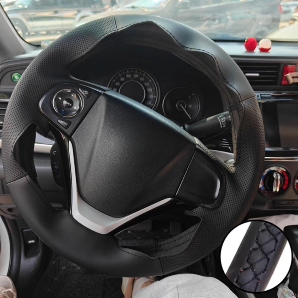 Auto Interior Accessories Hand Sewing Perforated Anti-Slip Artificial Leather Steering Wheel Cover For Honda CR-V 2012- 2016