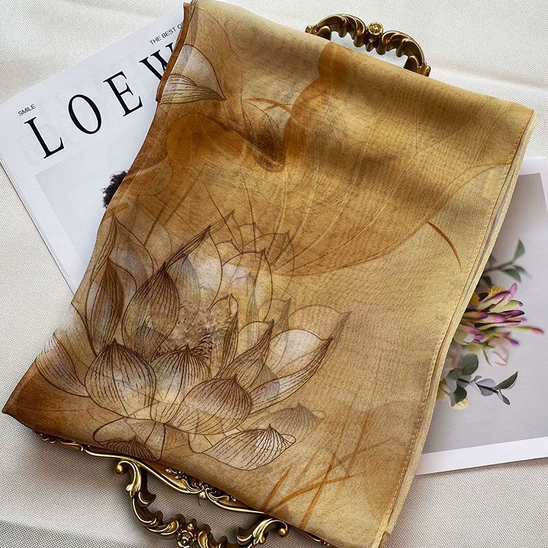 New Fashion Green Grass Women Chiffon Individuality Lotus Flower Georgette Bandana Scarf Summer Beach Sunscreen Thin hijab