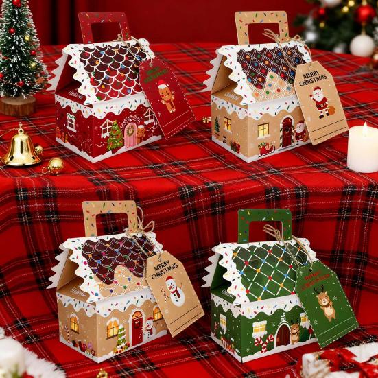 24 Pcs Christmas Gingerbread House Gift Box Paper House Treat Boxes for Holiday Party Favors Cookie Candy Gifts Packaging