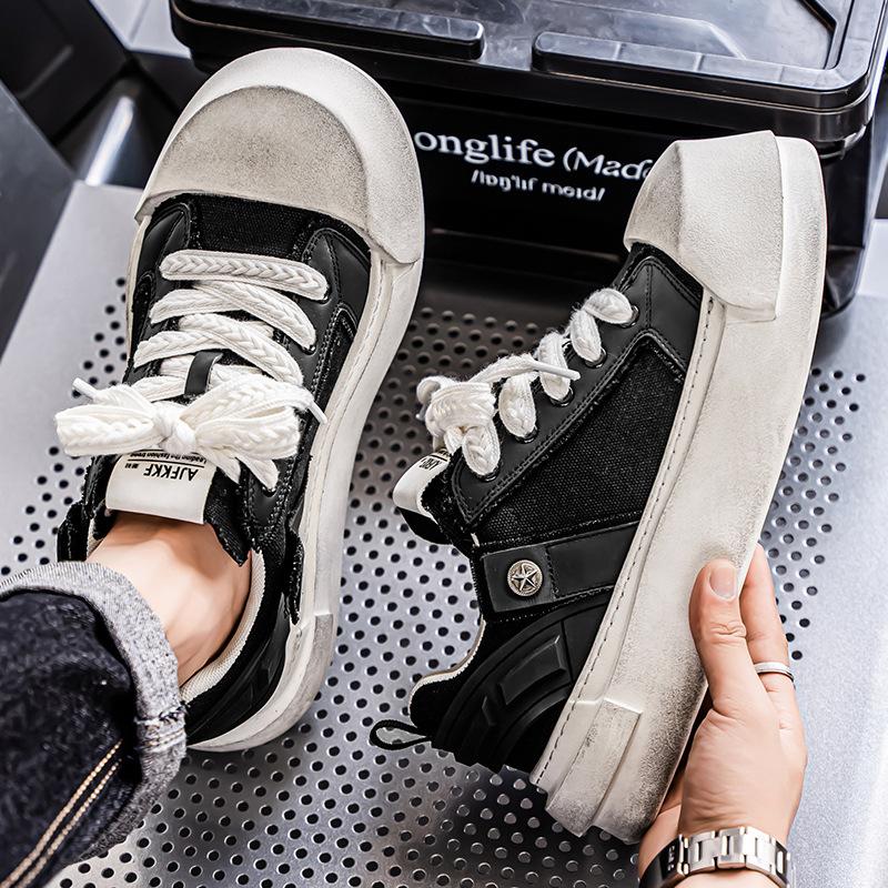Men's Low-Top Canvas Sneakers Flat Bottom Casual ShoesSummer Trendy Sports Shoes New Round Toe Rubber Sole Non-Leather Material