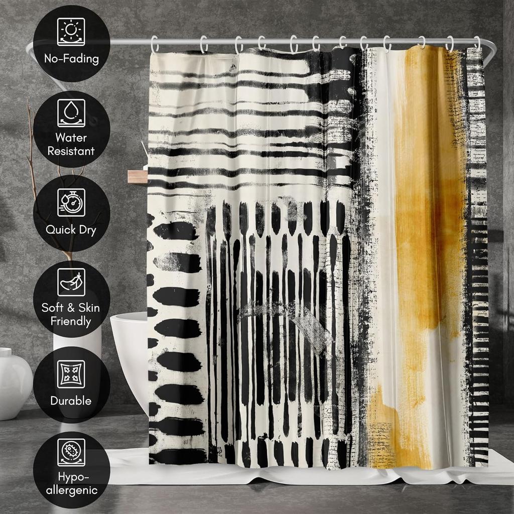 Abstrakter wasserdichter Duschvorhang in Schwarz und Weiß mit 12 Haken, dekorativer Duschvorhang für das Badezimmer, Vorhang 180x180cm