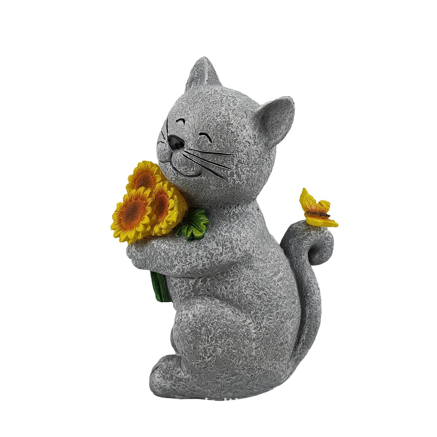 

Unique Solar Garden Statues Lights Cat Figurines Succulent Flower Butterfly Art Design for Home Outdoor Patio, Porch Yard Balcon