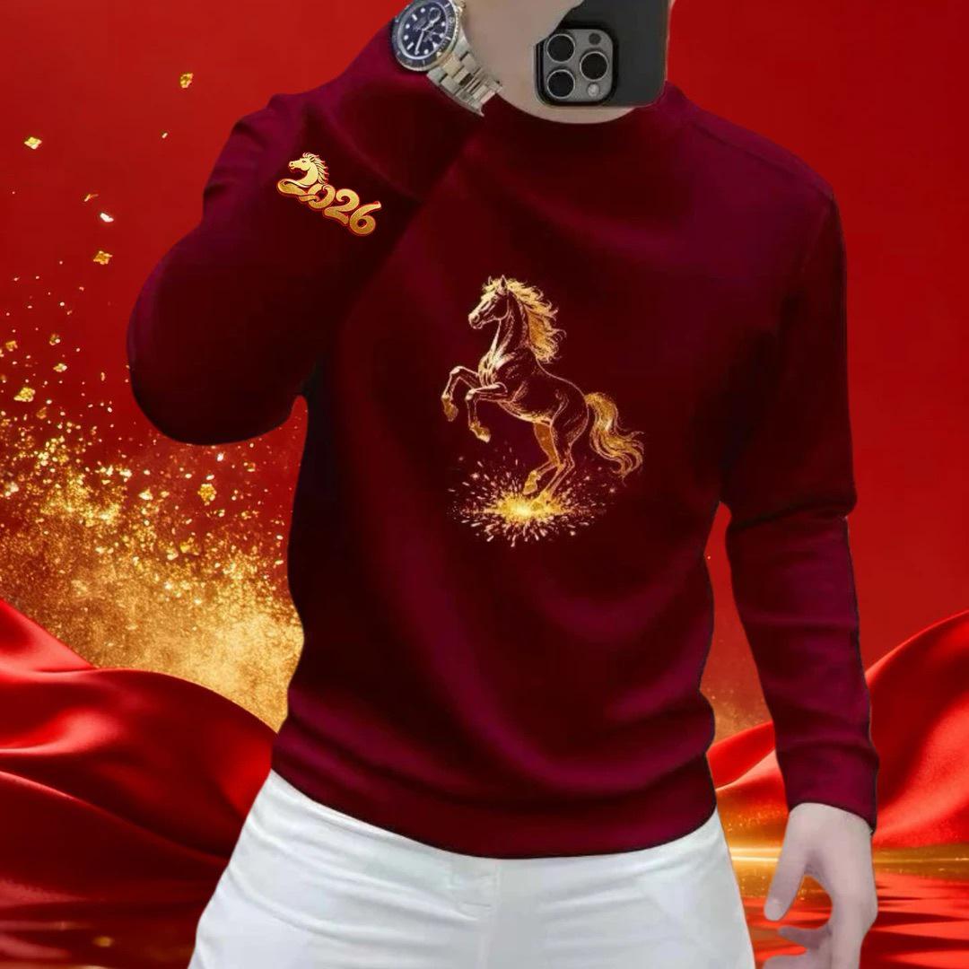 

Unisex Slim Fit Red Hoodie with Velvet - Year of the Horse Zodiac 2026 5XL