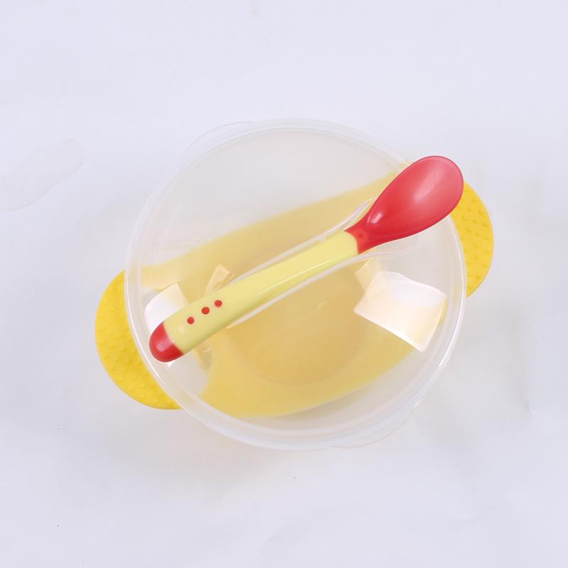 Temperature-Sensing Suction Baby Bowl Set with Double Ears, Non-Slip, Drop-Resistant Children's Training Tableware.