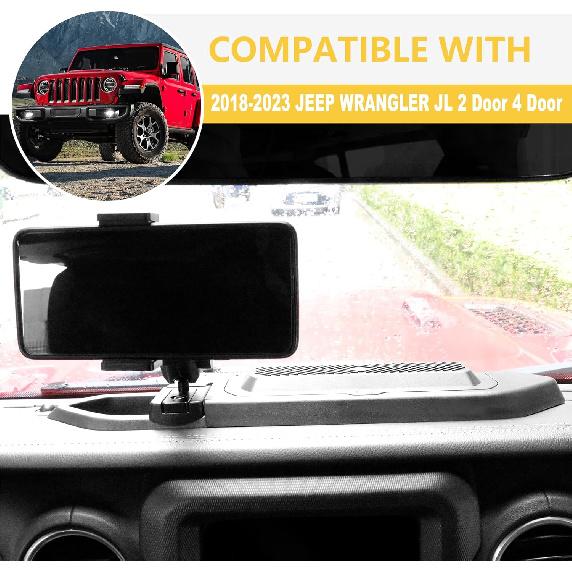 JL Phone Mount Storage Box with Cover, Dash Cell Phone Mount Dashboard Phone Holder with Tray for 2018- Jeep Wrangler JL -2024 Jeep Gladiator JT