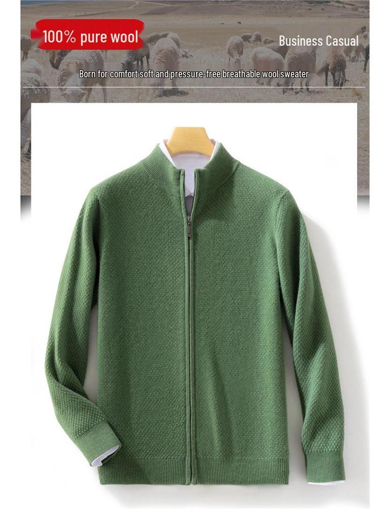 Men's Thick Wool Cardigan - Warm Half-High Collar Knit Sweater for Autumn/Winter