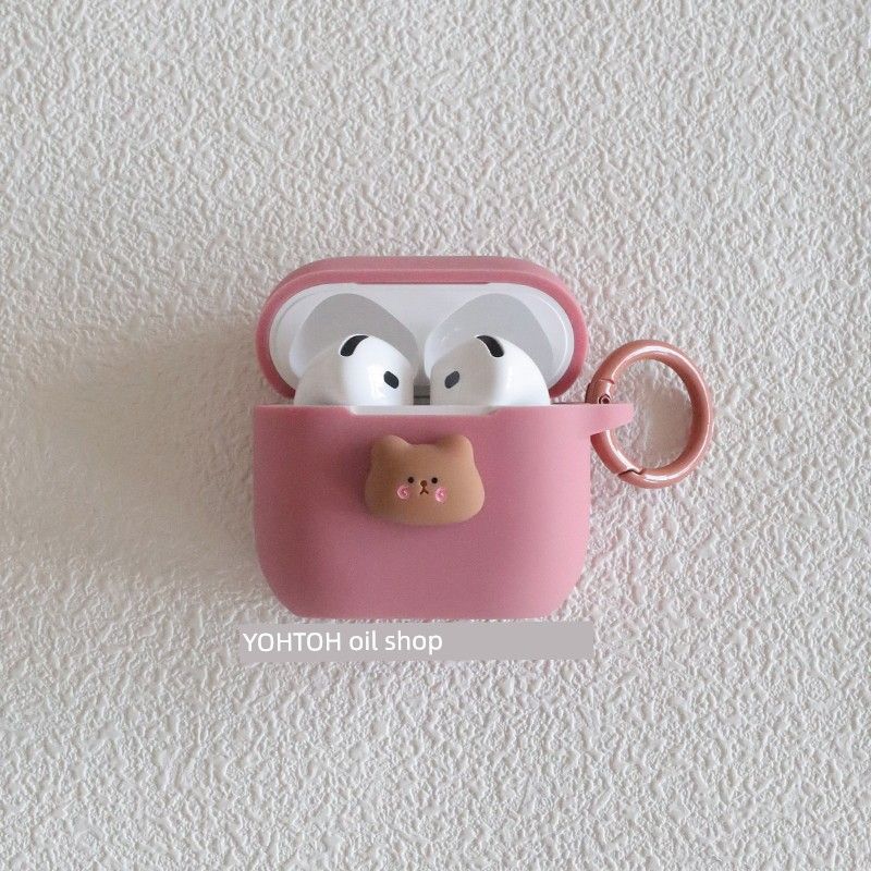 

Жидкий силиконовый чехол для наушников с активным шумоподавлением Pods3 Поколение Интегрированный Всеобъемлющий Второе Поколение Pro Ударопрочный Разъем C Мягкий Бокс Apple AirPods3 Bean powder + circle hanging buckle