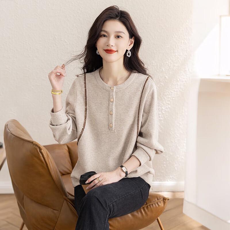 Women s Spliced Button Detail Loose Sweatshirt L