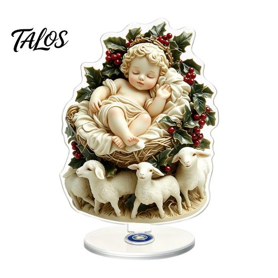 Christmas Fireplace Mantle Decor Acrylic 360 Degree Rotating Ornament, Double-sided HD UV Printed Stable Base Ornaments Religious 2D Decorative