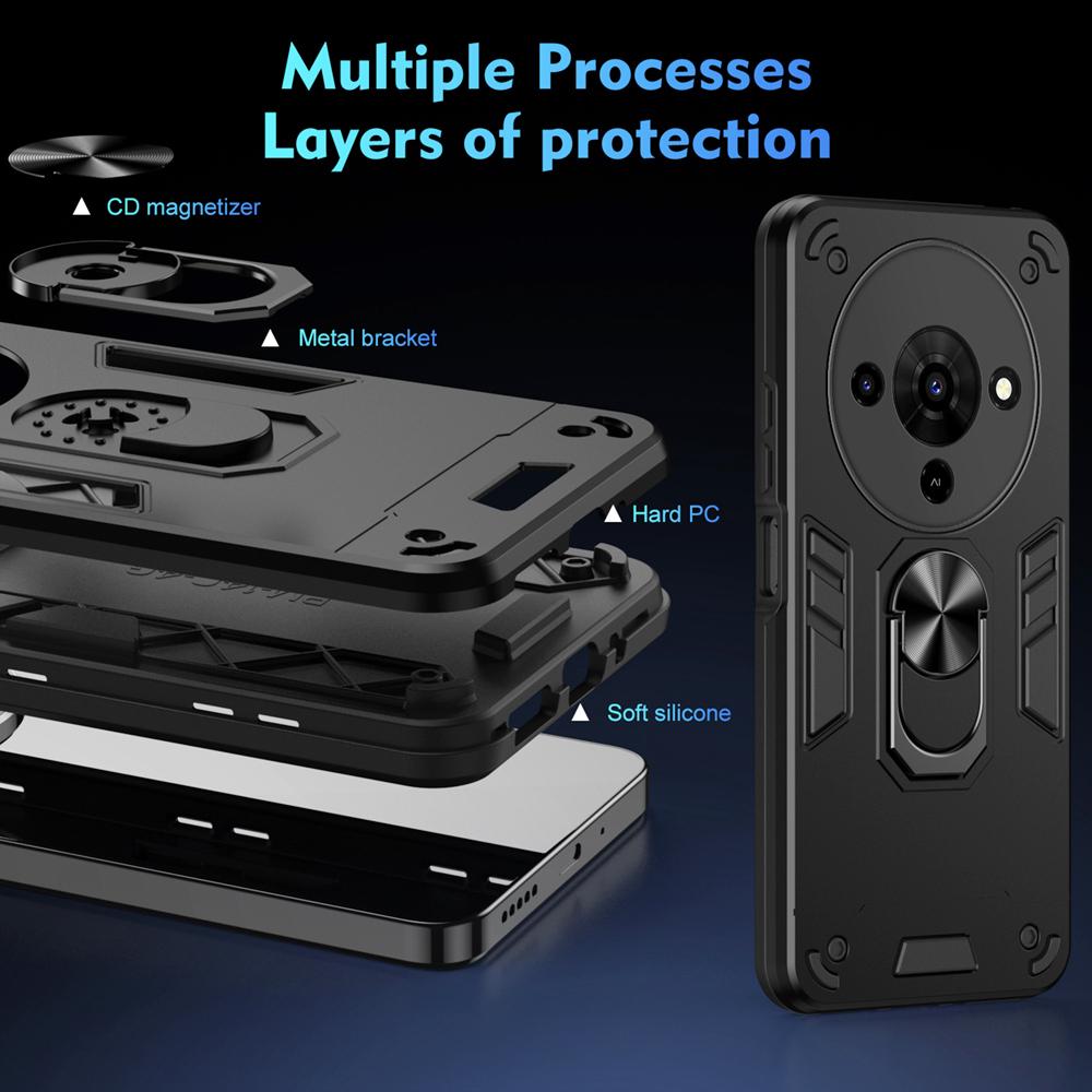 KEYSION Shockproof Armor Case for ZTE Blade A76 5G Soft Silicone+PC Metal Ring Stand Phone Back Cover for ZTE Blade A76 5G