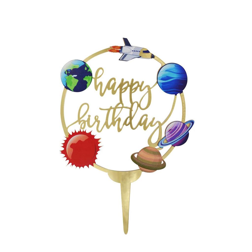 Universe Solar System Kids Acrylic Baby Shower Outer Space Party Supplies Cake Topper Cake Decorating Tools Baking Flags