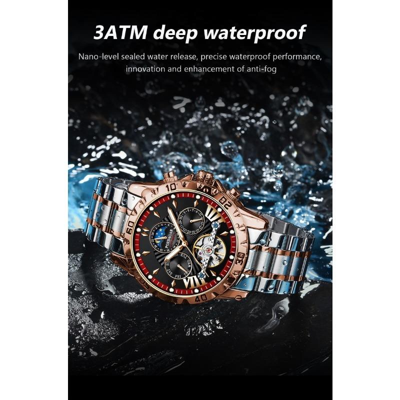POEDAGAR Luxury Men Watch Luminous Waterproof Hollow Tourbillon Male Clock Week Date Business Automatic Mechanical Watches