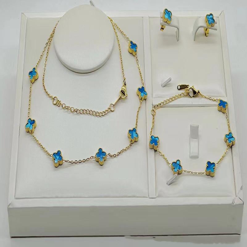 3 stk 9 mm ikke-falmende kløver halskjede, armbånd, øredobbsett, smykkesett av høy kvalitet