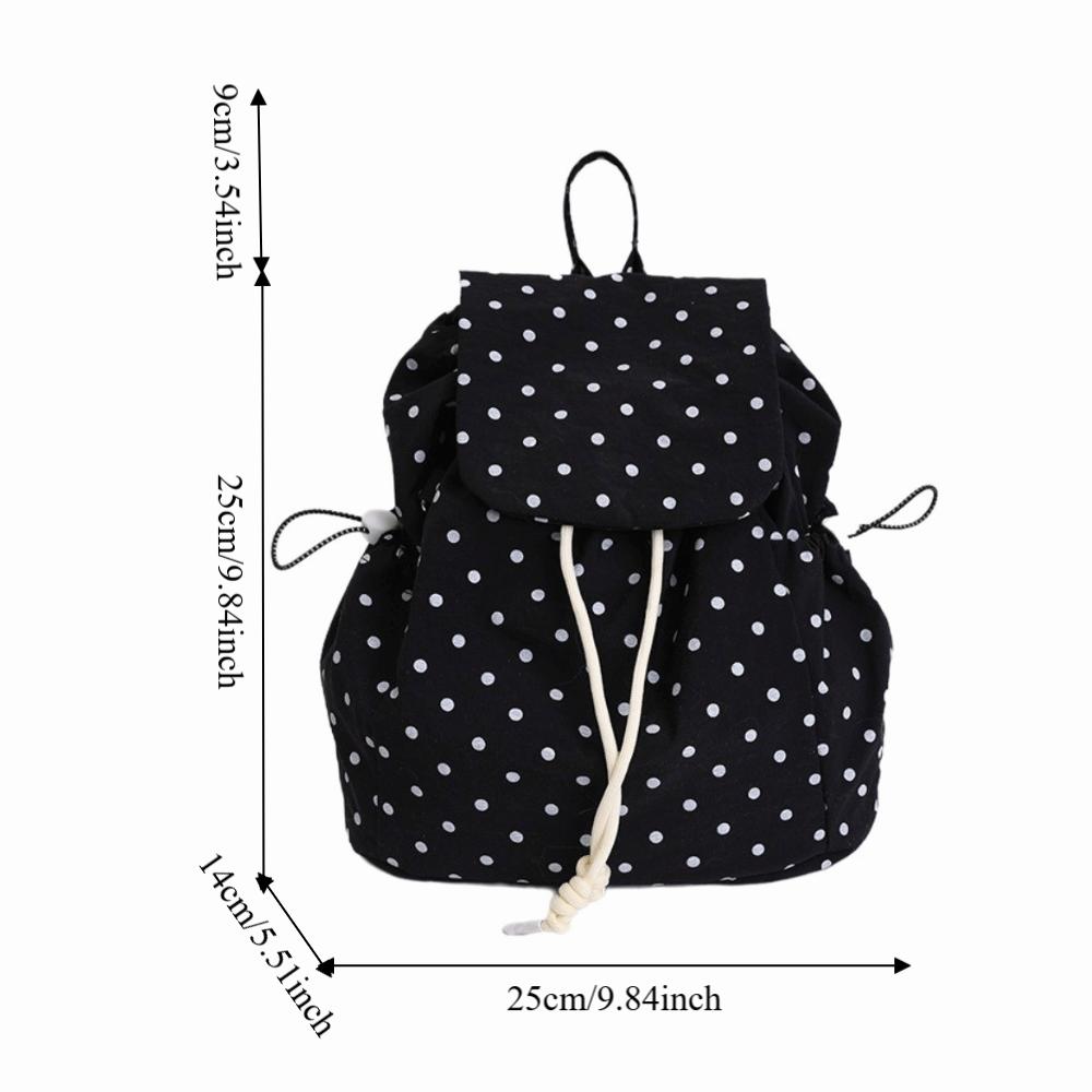Girl Multiple Pockets Polka Dot Backpack Drawstring Lace-up Cloth Versatile Daypack Preppy Korean Lightweight Backpack Business