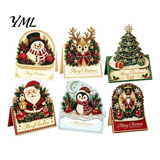 Weihnachtskarten-Bastelset DIY-Set, 3D Pop-Up Kunstperlen-Kunst Schneemann Feiertagsgrußkarten Weihnachtsmann Elch Kranz Karte, Handgemachtes Weihnachten für Familie und Freunde