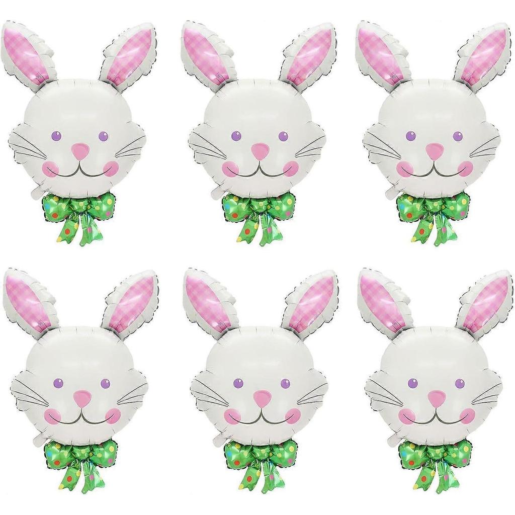 Set of 6 White Easter Bunny Head Balloons with Bow and Ribbon Kit, Bunny-themed Balloons for School, Parades, Spring Party Decorations