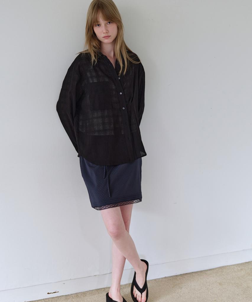 Awi Dot Lace Mini Skirt_Navy