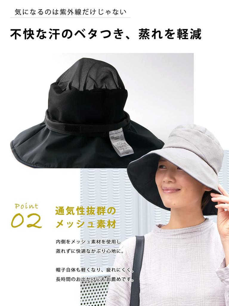 CHARM Wearable Parasol Rare UV Protection Blackout Hat Hat Summer 99.9% [Free Size/Black] Women's