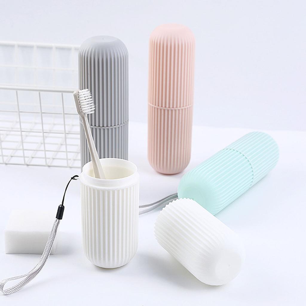 Travel Toothbrush Case Carrier Portable PP Slip Resistant Travel Toothbrush Cup with Cover Grey