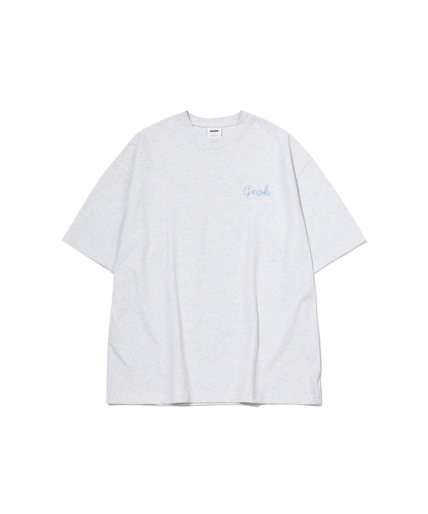 GNOK Chain Embroidery Short Sleeve T-Shirt_White Melange