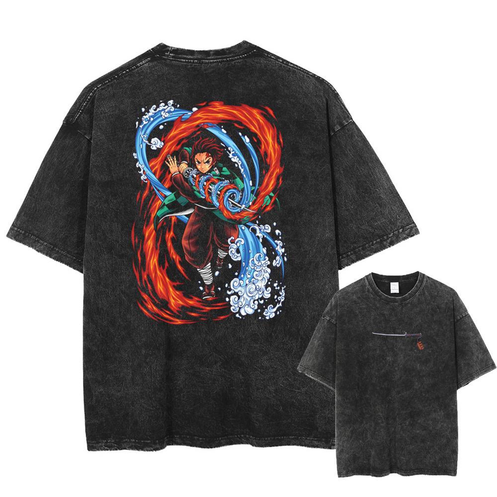 

Anime Demon Slayer Kamado Tanjirou Graphic Washed T Shirt Unisex Unisexga Vintage Tshirts Casual Cotton TShirt Harajuku L