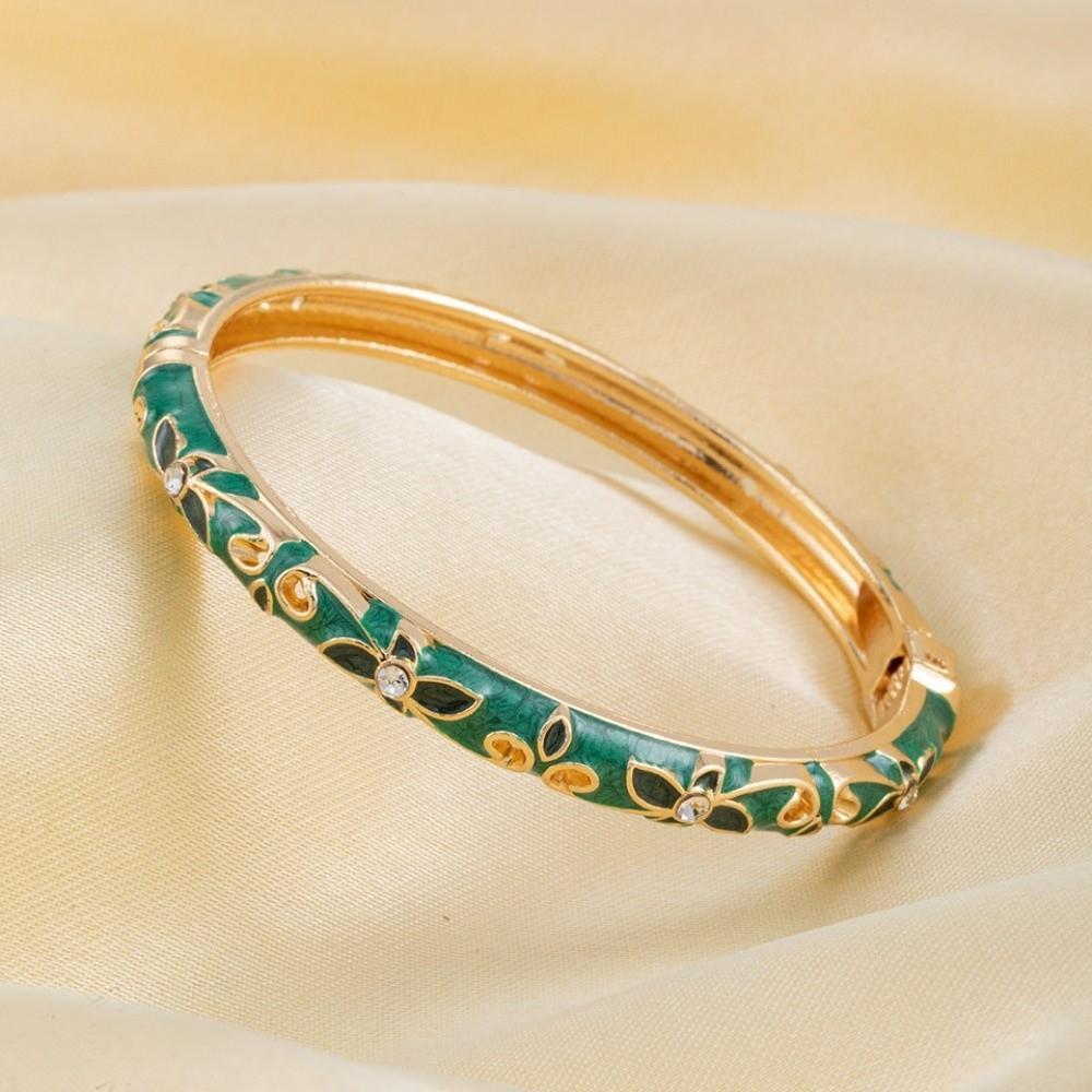 Exquisite Painting Enamel Flower Bangle Lightweight Metal Rhinestone Thin Bracelet Beach Vacation